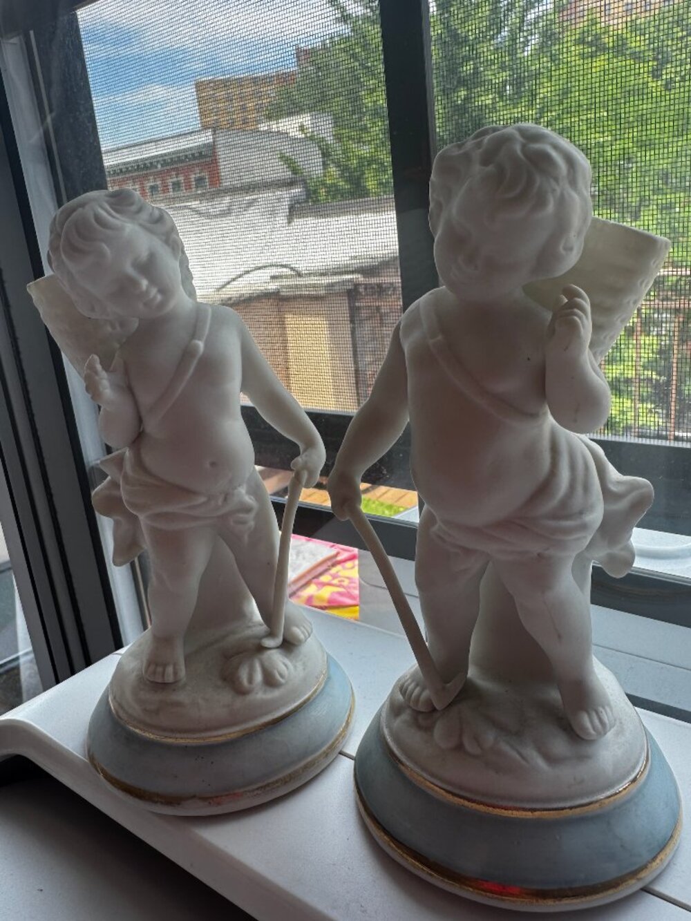 Rare Antique French Bisque Porcelain Cherub Figurine Set
